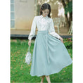 Load image into Gallery viewer, [Tatsuko Chenis Series]★Setup★ 2-piece set shirt + skirt retro embroidery date white blue
