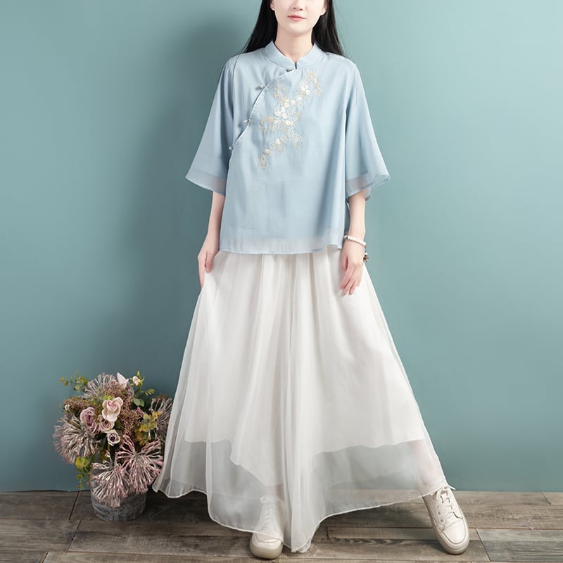 [Qing Series]★Chinese style tops★ 4color Chinese style shirt, Chinese clothes, summer clothes, Chinese clothes, Tang clothes, blue, white, pink