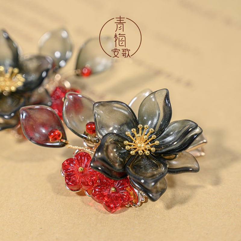 [Ome Anka Series]★China Hair Ornament★Hairpin Pair Coming of Age Ceremony Chinese Clothes Hanfu Accessories Handmade Flower Red Simple