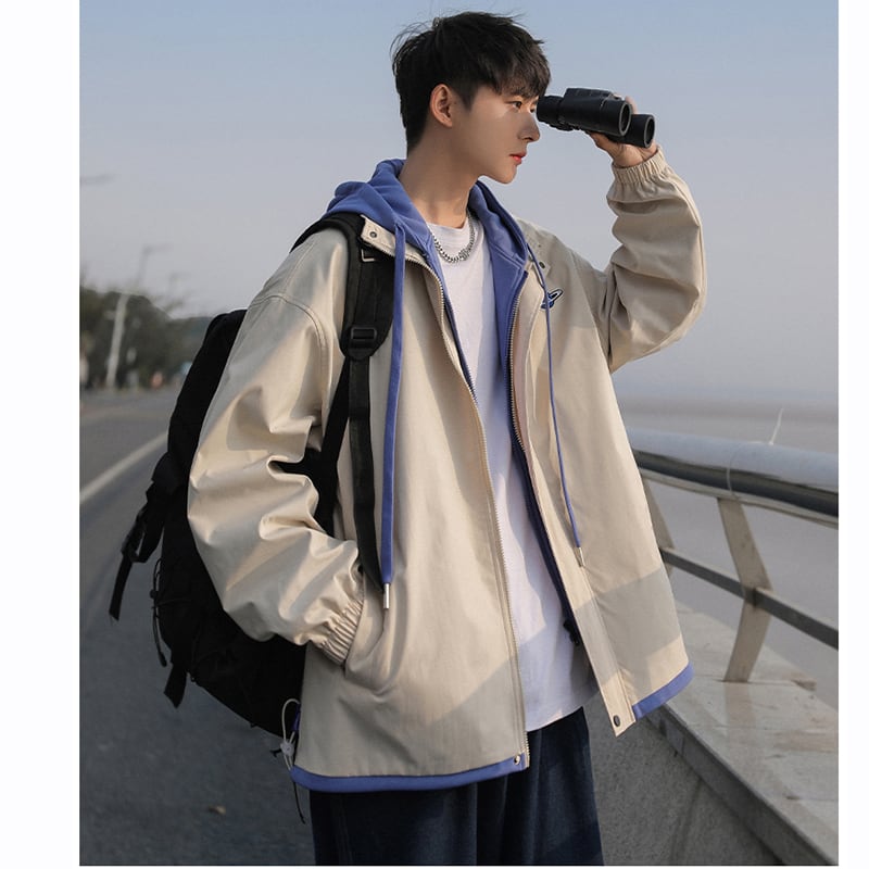 [MTY Series]★Jacket★ 3color Outerwear Unisex Men's Stylish Faux Layered Black Blue