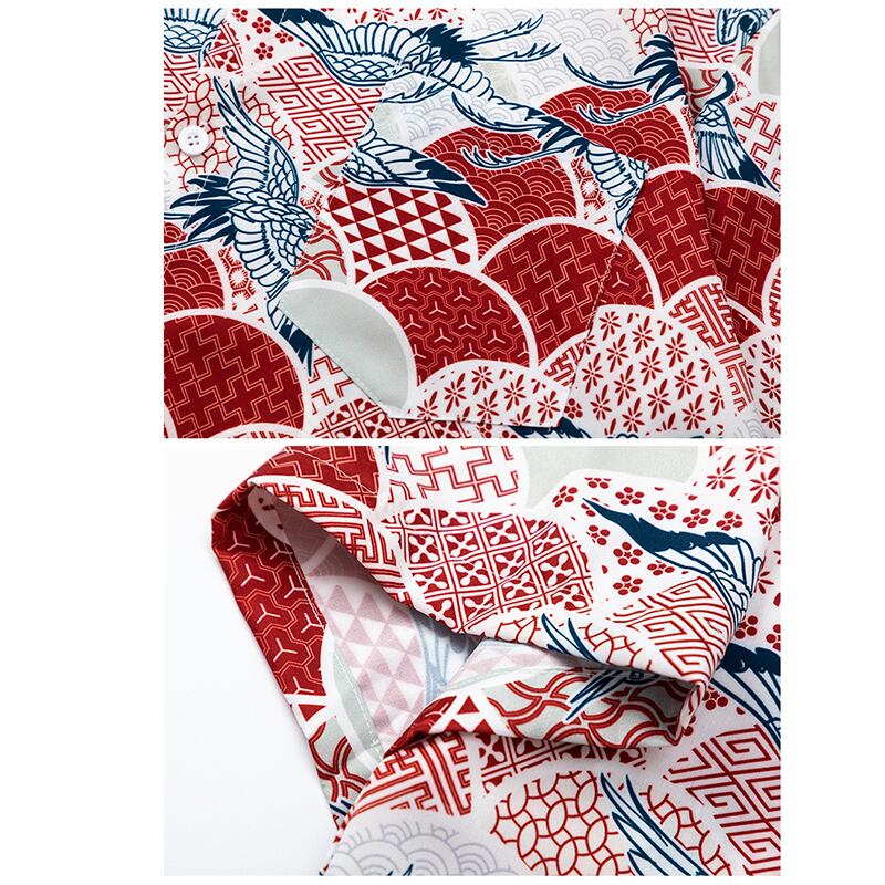 [TRAVEL ISSUANCE Series]★Shirt★ Hawaii Aloha Shirt Crane Unisex Men's Red Short Sleeve Shirt