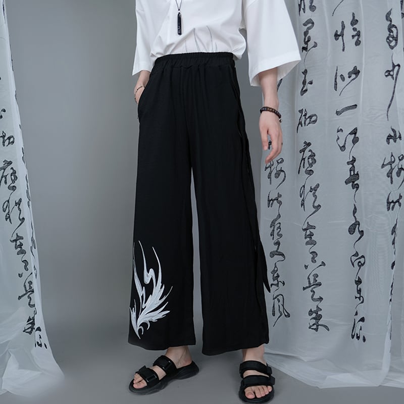 [Kuraho Koya Series] ★China style pants★ Embroidery 2color Gold or Silver Gaucho Pants Gaucho Black Black