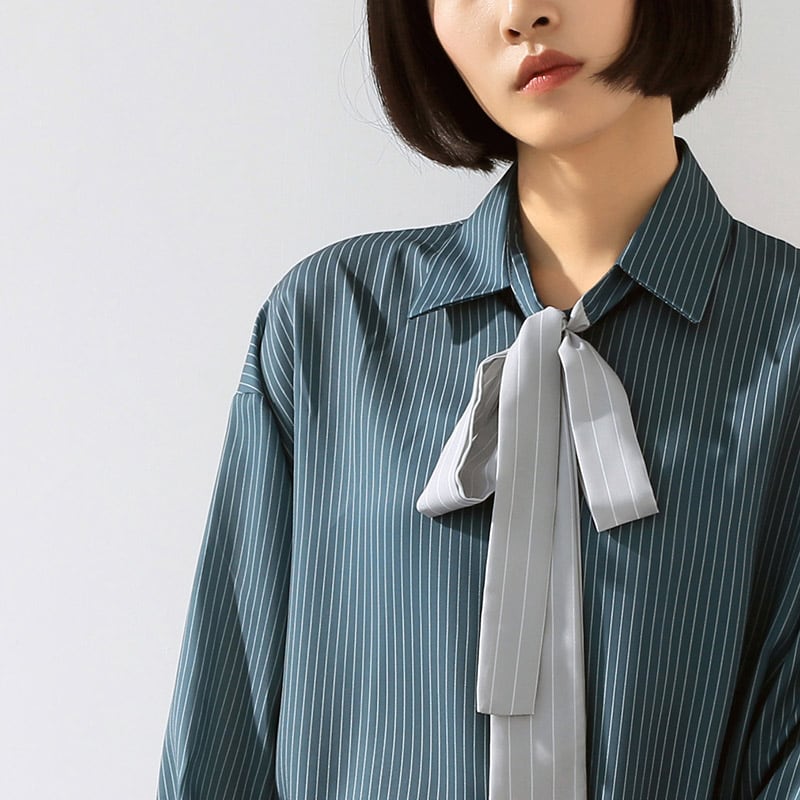 Shirt Tops Outerwear Women's Fashion New Korean Style Simple Elegant Commuting OL Office Stand Neck Ribbon Single Breasted Long Sleeve SML Striped Pattern Vertical Stripes