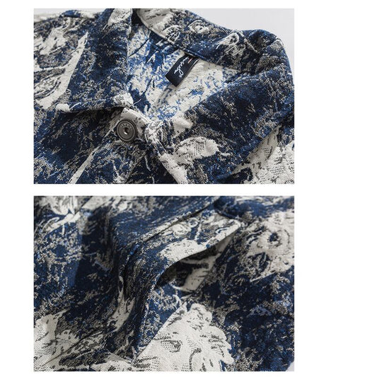 [BrokenBird Series]★Jacket★ Outerwear Unisex Men's Floral Pattern Blue Blue Cool