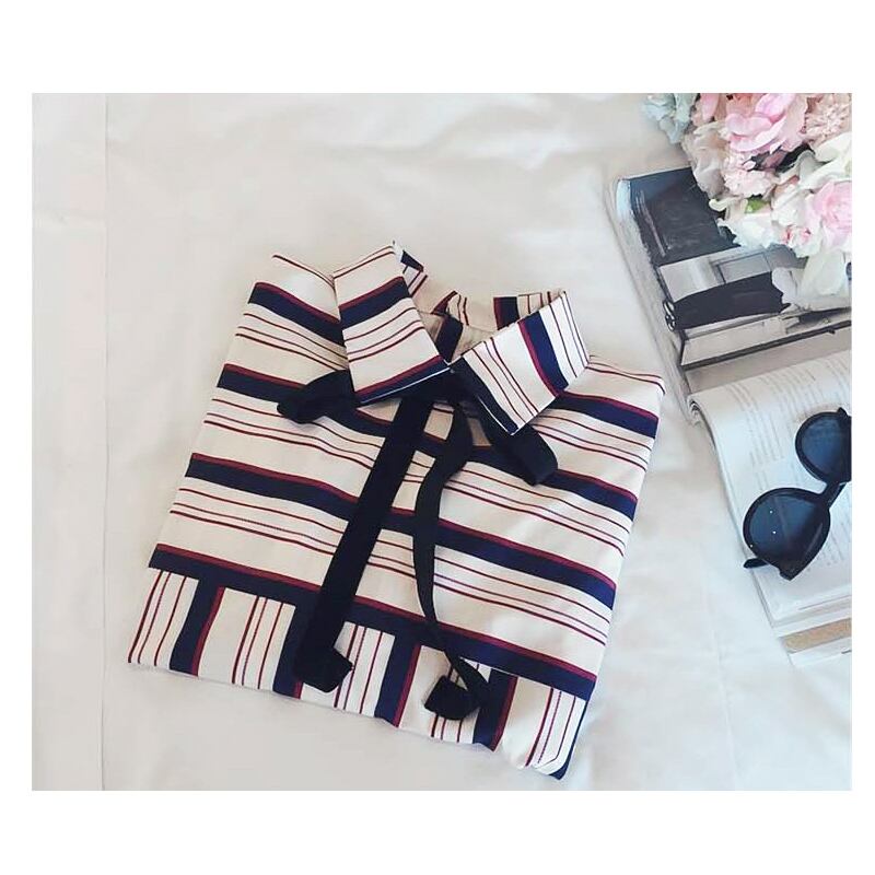 [PENGHE Series]★Shirt★ Tops, Vertical stripes, striped pattern, thin, cute, ribbon, easy to match for commuting, dates, S M L XL