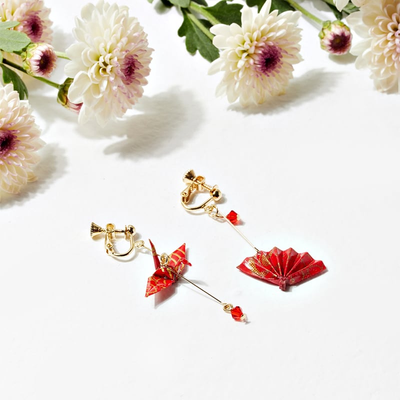 [Gomori Series] ★China style earring★ Earrings or earrings pair asymmetrical red red accessories