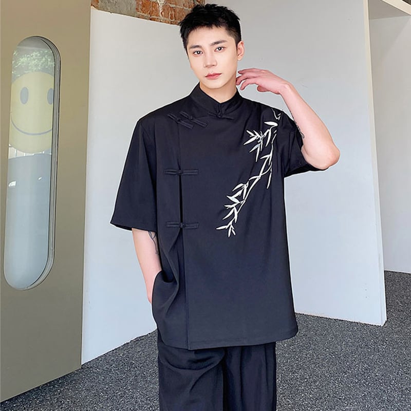 [Illustrated Series] ★China Style Shirt★ Bamboo Tops Fashion Unisex Men's Black Chinese Clothes