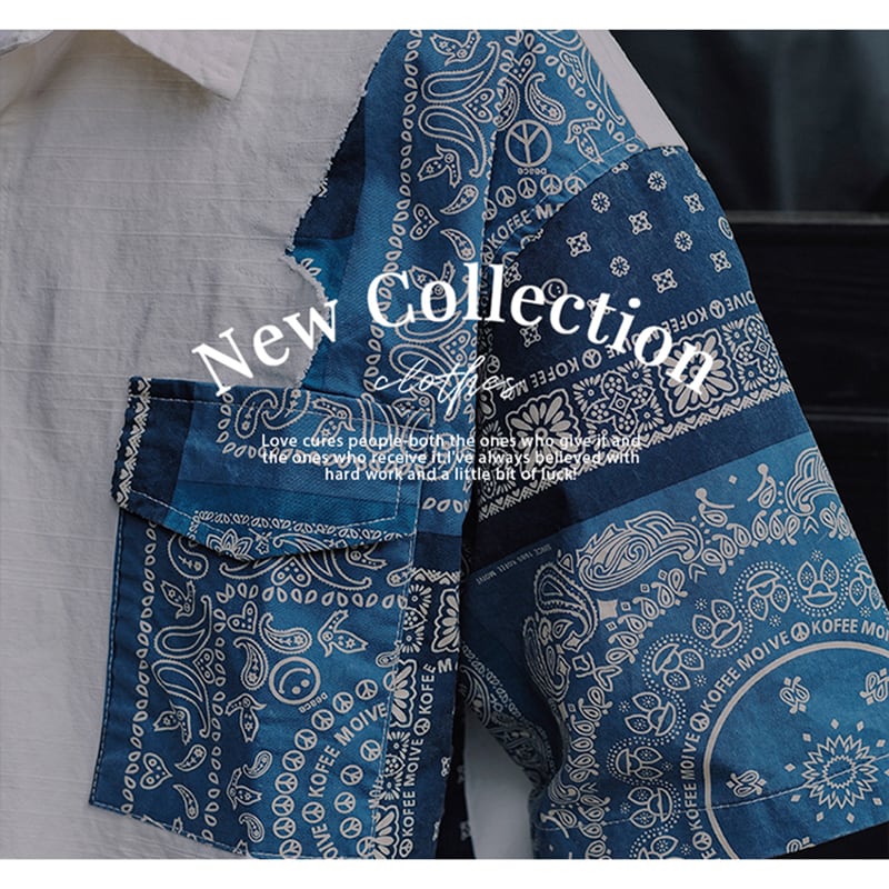 [ChangeWell Series]★Shirt★ Changeable Paisley Tops Floral Pattern Unisex Men's Blue White Casual