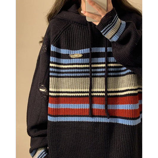 [NANSHI Series]★Parker★ 2color Knit Tops Knit Parka Unisex Men's Horizontal Striped Pattern