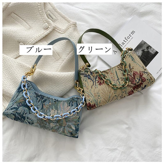 [ANDCICI Series] ★China style bag★ Oil painting style 2color floral pattern cute date commuting OL office blue green