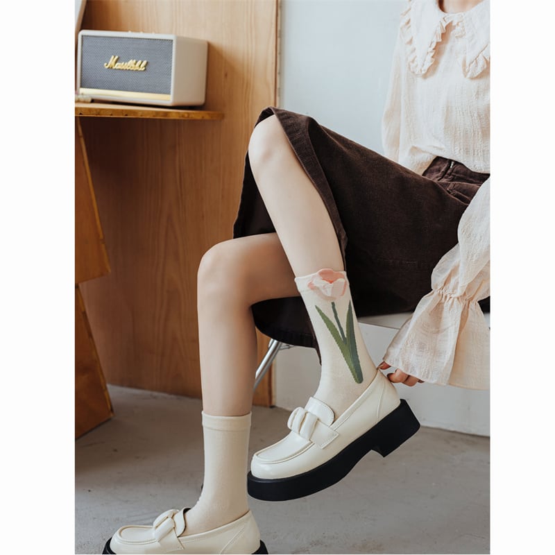 [Junhansha Series] ★Socks★ 4color Tulip 2 pairs socks Easy to match Beige Blue Green