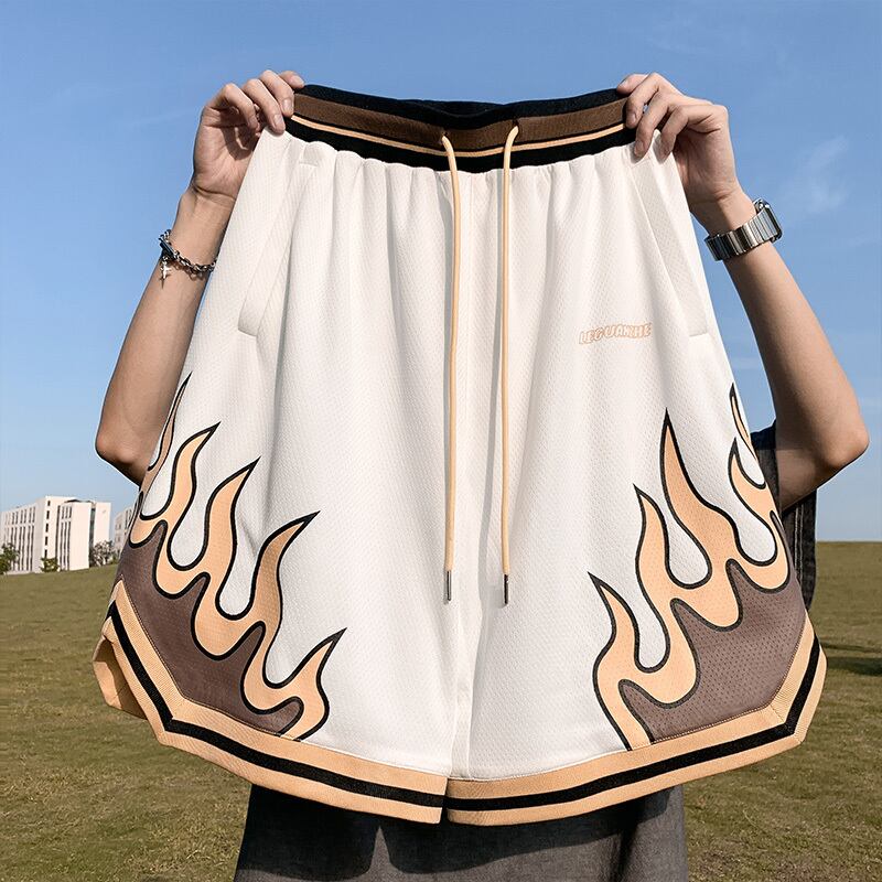 [BIGEMAN Series] ★Shorts★ 2color Bottoms Short Length Pants Unisex Men's Large Size Flame Black White