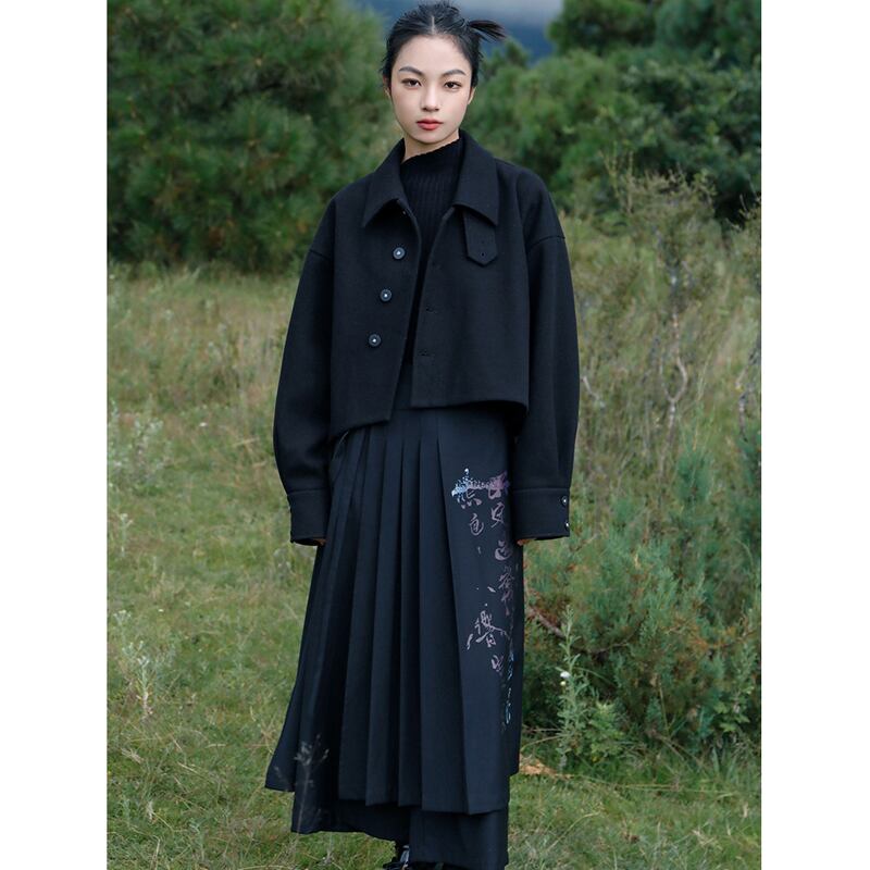 [Da Qinglong Shu Series]★China style trousers★ Gaucho pants Improved Chinese clothing Black Black Casual Cute Letter pattern