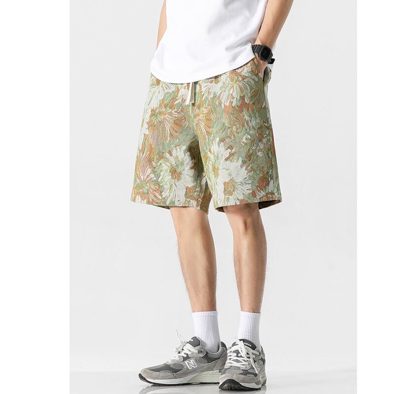 [Satoru Series] ★Shorts★ 3color Floral Pattern Bottoms Short Length Pants Unisex Men's Blue Black Green