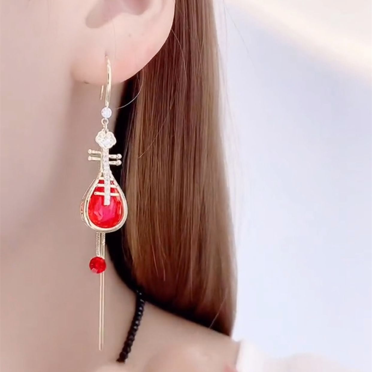 【CINSHEEシリーズ】★チャイナ風耳飾り★ ピアス 2color チャイナ風アクセサリー レッド ブルー 赤 青