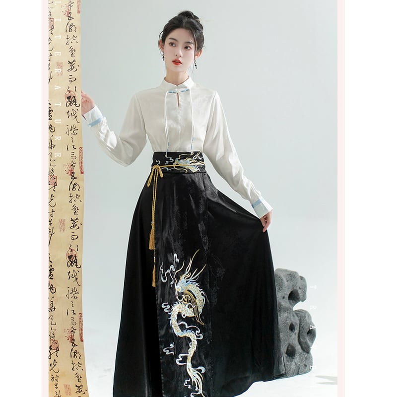 [BAIRIMENG Series] ★Chinese style shirt★ 2color tops long sleeve shirt Chinese clothing black white