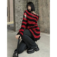 Load image into Gallery viewer, [LadyGhost Series]★Sweater★ 2color Tops Horizontal stripes Striped pattern Distressed Red Black Red Black
