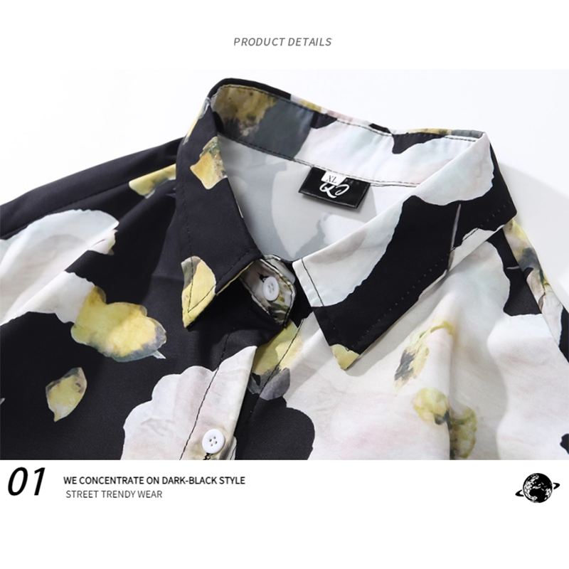 [BEAT BOY Series]★Shirt★ Tops Floral pattern shirt Long sleeve shirt Unisex Men's ML XL 2XL Black Black