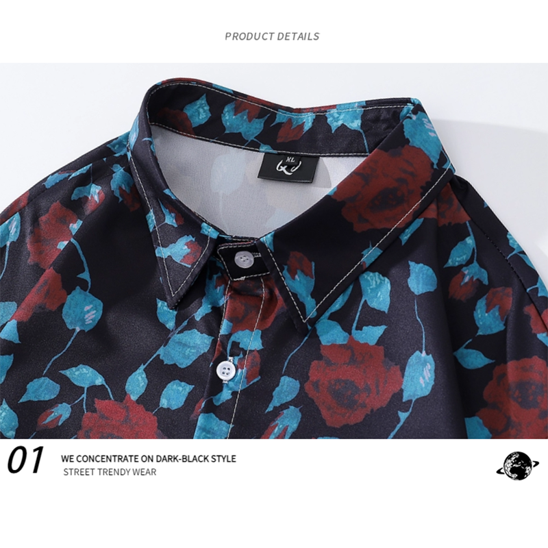 [HTTAOSUP Series]★Shirt★ Tops Floral pattern shirt Long sleeve shirt Unisex Men's ML XL 2XL Blue Red