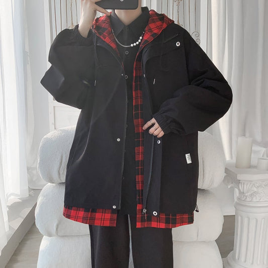 [Tetsusho Series]★Jacket★ 4color Outerwear Unisex Men's Faux Layered Plaid Pattern Large Size