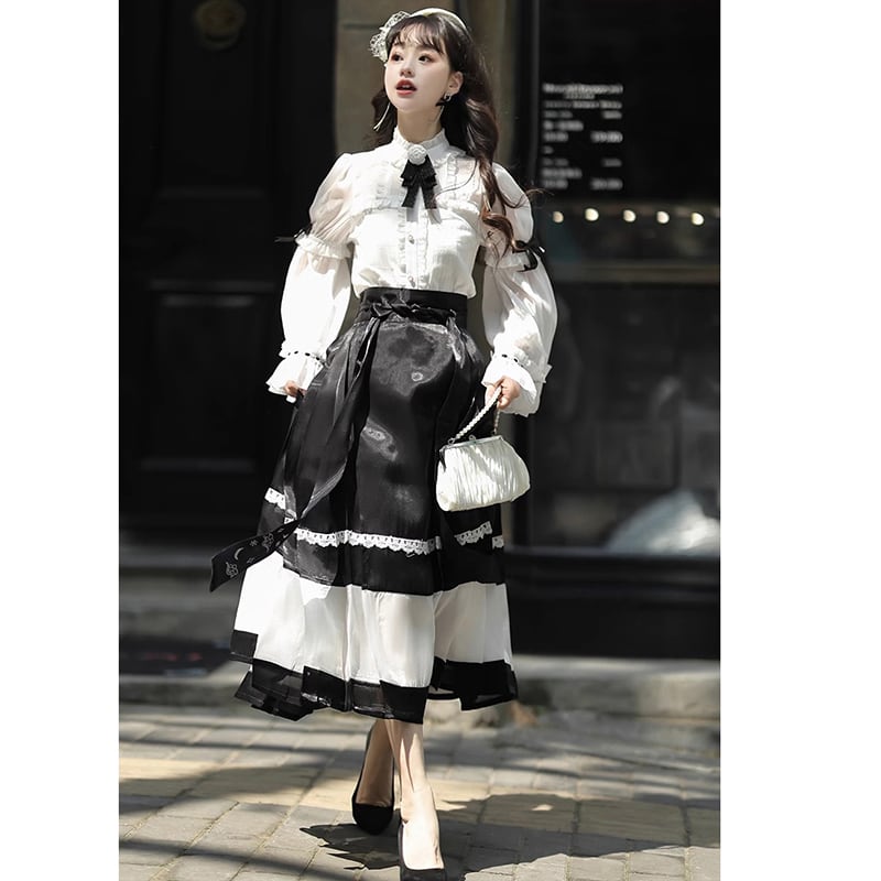 [Cloud Chigetsu---Moonlight Series] ★China style setup★ 4-piece set, long sleeve shirt + windshield skirt, coming-of-age ceremony, everyday wear, cute