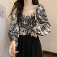 Load image into Gallery viewer, [SANMUZI Series] ★Tops★ 3 Colors Floral Tops Blouse Mini Length Cute Spring Clothes Unique Black Gray Blue
