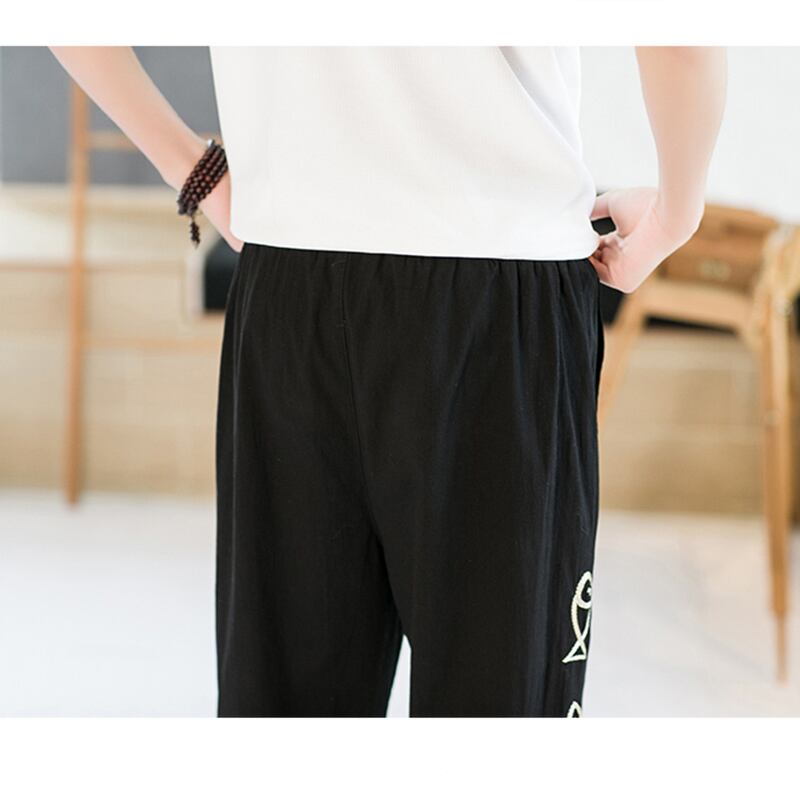 [TAOHUAYUAN Series]★China style trousers★ 3color bottoms trousers casual pants unisex men's large size fish nine-quarter length