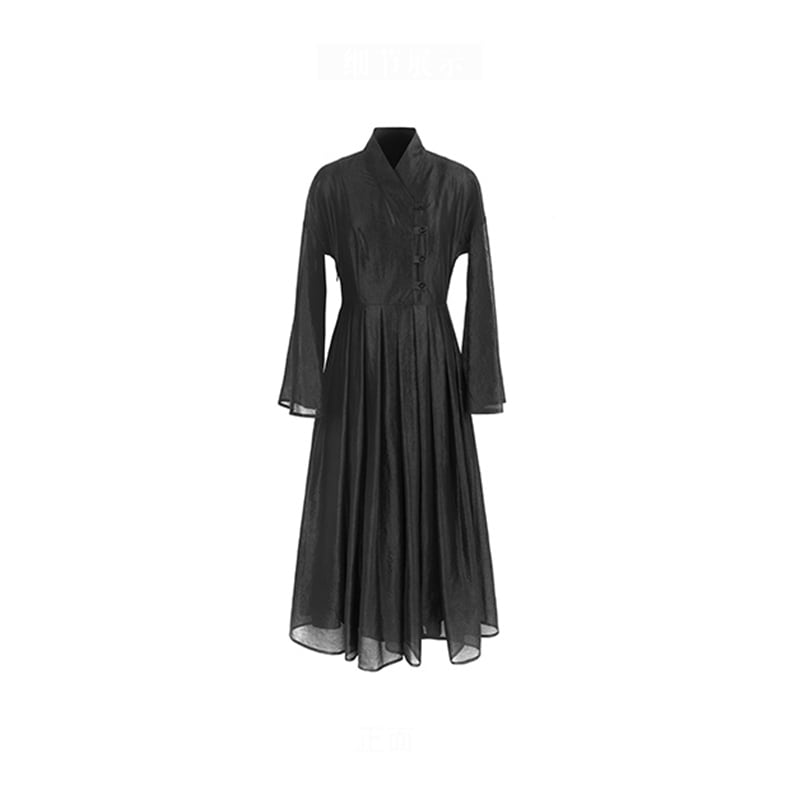 [Da Qinglong Shu Series] ★Chinese style dress★ V-neck long sleeve retro long length original temperament enhancement Chinese clothing