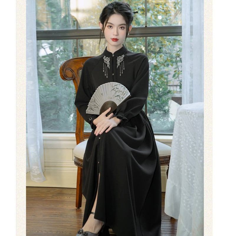 [Treasure Island Series]★Chinese style dress★ Long length Hanfu dress Chinese style Black Black