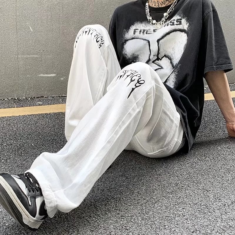 [MGJM Series]★Denim Pants★ 2color Bottoms Trousers Unisex Men's Slimming Black White Easy to match