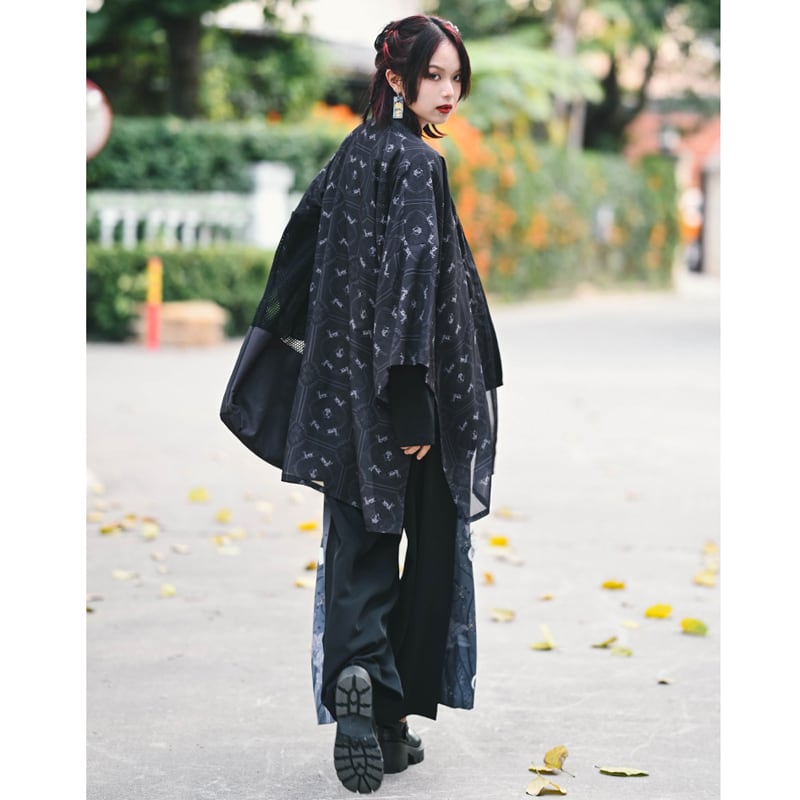 [Old Monster --- Rabbit Series] ★China style happi coat★ Tops Chiffon Thin Black Black Summer clothes Easy to match