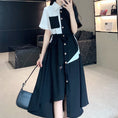 Load image into Gallery viewer, [PANGSAO series]★Shirt dress★ Long length irregular color scheme commuting date office lady large size black black
