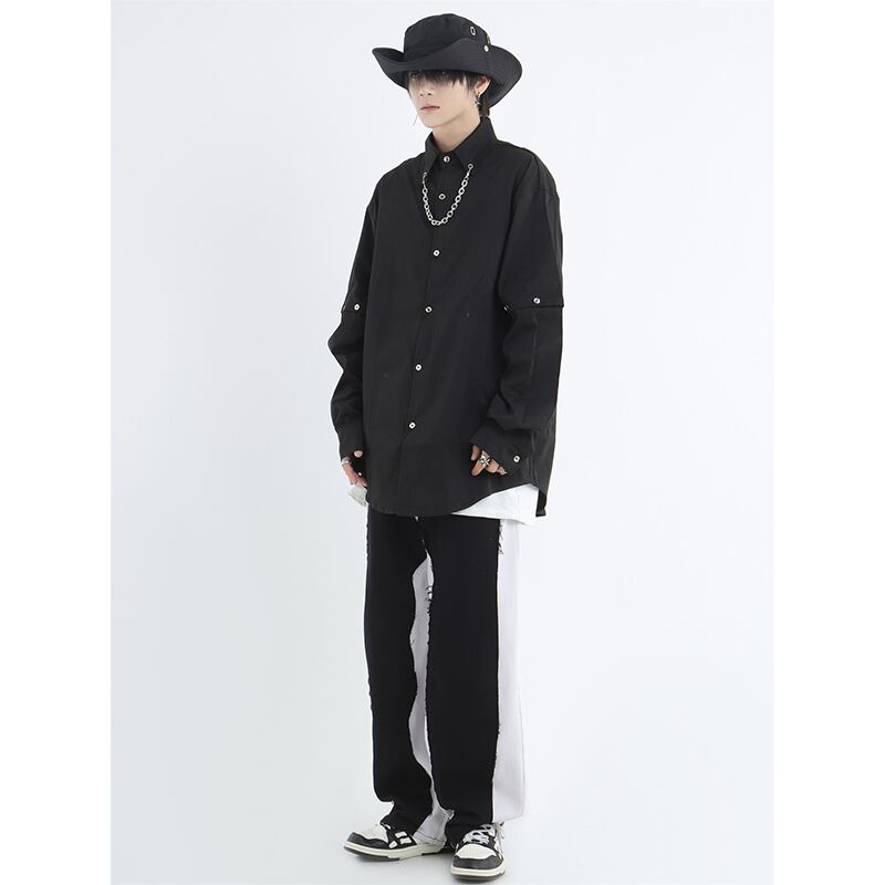 [Istudios Series]★Shirt with chain★ 2color tops long sleeve shirt short sleeve shirt unisex men's black green