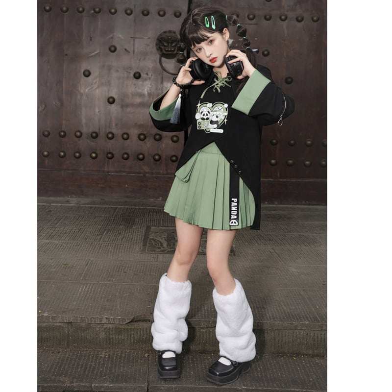 [Dust Smoke Cloud Dream---Dynamic Danko Series] ★Skirt★ Bottoms Pleated Skirt Green Green Panda S M L XL Cute Easy to match