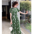 Load image into Gallery viewer, [Weice series] ★China style dress★ Improved cheongsam dress Floral pattern dress Slimming green Green
