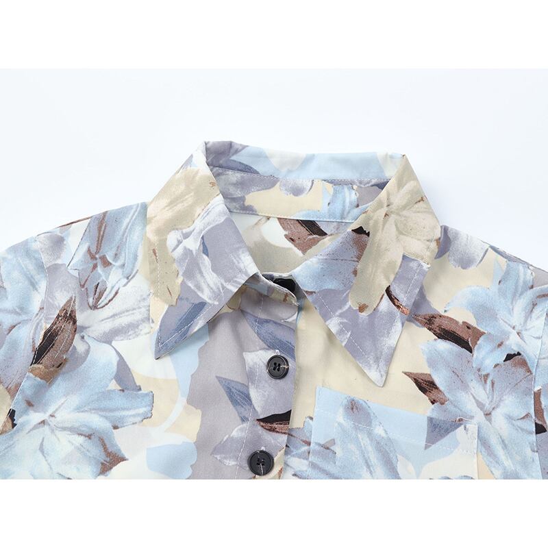 [MATTUCLB STUDIO Series]★Shirt★ Tops Floral Print Retro SML Short Sleeve Shirt Short Length