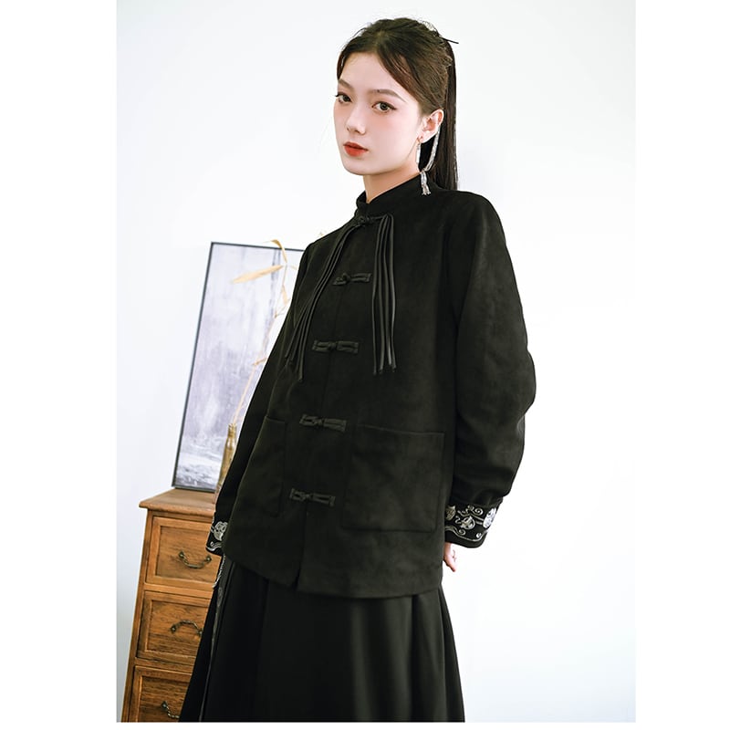 [Old Monster---Gold Series]★China style outerwear★Jacket suede black black retro