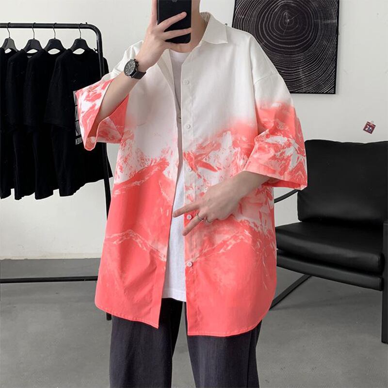 [Emeisa Series]★China Style Shirt★ 3color Tops Unisex Men's Fashion Snowy Mountain Pattern