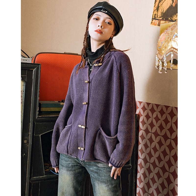 [Kokaisha---Dragon dyeing series] ★China style outerwear★ 2color cardigan knit green purple