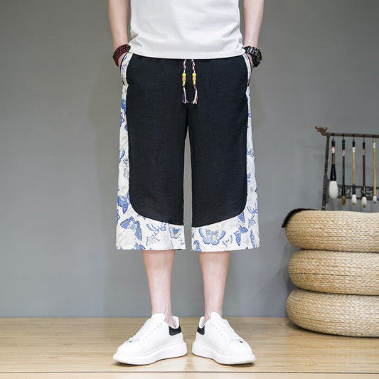 [JUNYI Series]★China style trousers★ 3color bottoms trousers casual pants unisex men's large size switching 3/4 length short length pants