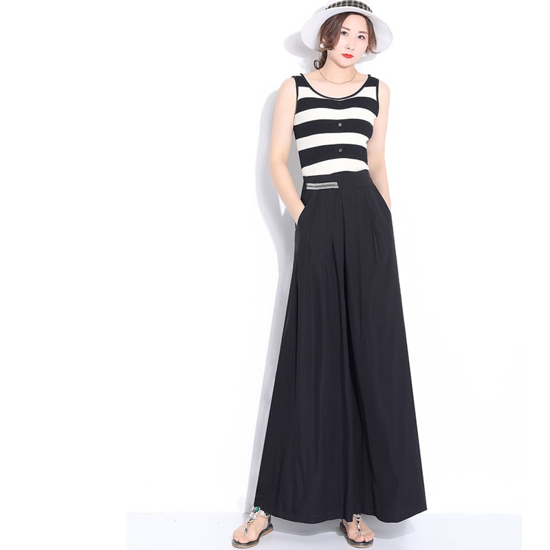 [Kobanlan Series]★China style trousers★ Gaucho pants Chiffon Black Black Elegant Slimming