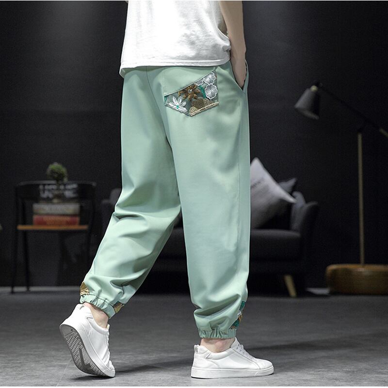 [Shu Han Ink Series]★China style pants★Casual pants 3color embroidery thin cool summer unisex black beige green