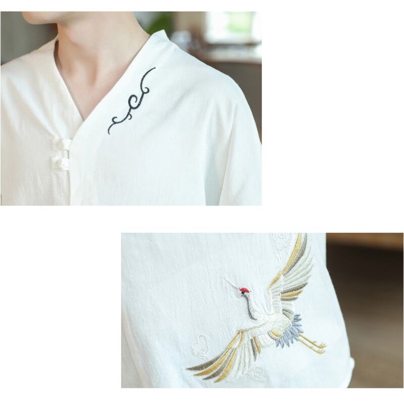 [Aoqiu Fish Series] ★China Style T-shirt★ 3color Tops Men's Unisex Crane Casual Chinese Clothes