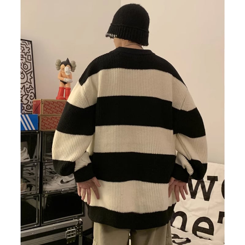 [PPG Series]★Sweater★ 2color knit tops, horizontal stripes, striped pattern, unisex, men's, casual, easy to match