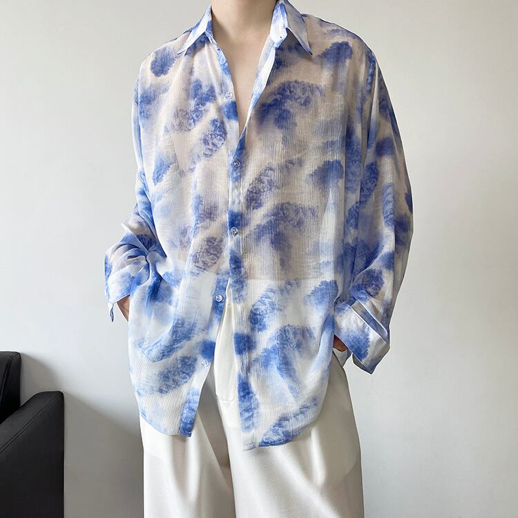 [ZHUIYI Series]★Shirt★ Tops, long sleeve shirt, floral pattern, unisex, men's, thin, cool, sun protection, cooling protection