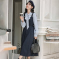 Load image into Gallery viewer, [MEIYI Series] ★One Piece★ Long Length Faux Layered Ribbon Women's Commuting Date Navy Blue
