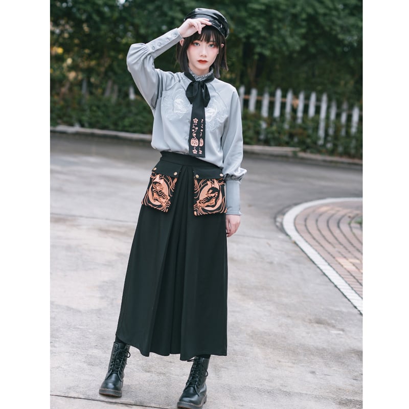 [Kogaisha---Monster Series] ★Chinese-style pants★ Gaucho pants, bottoms, easy to match, slimming, black, ML XL