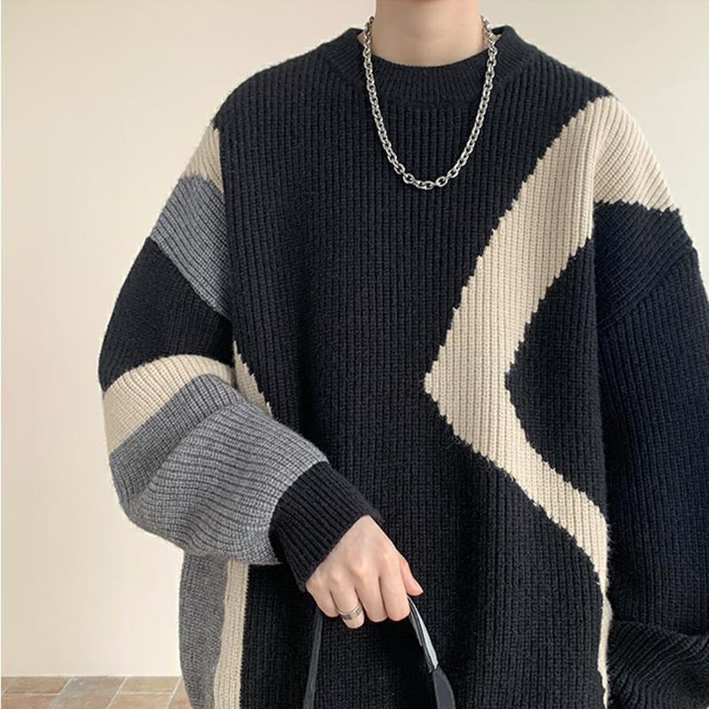 [Tiaota Series]★Sweater★ 3color Knit Tops Unisex Men's Color Scheme Retro Black Coffee Color Apricot