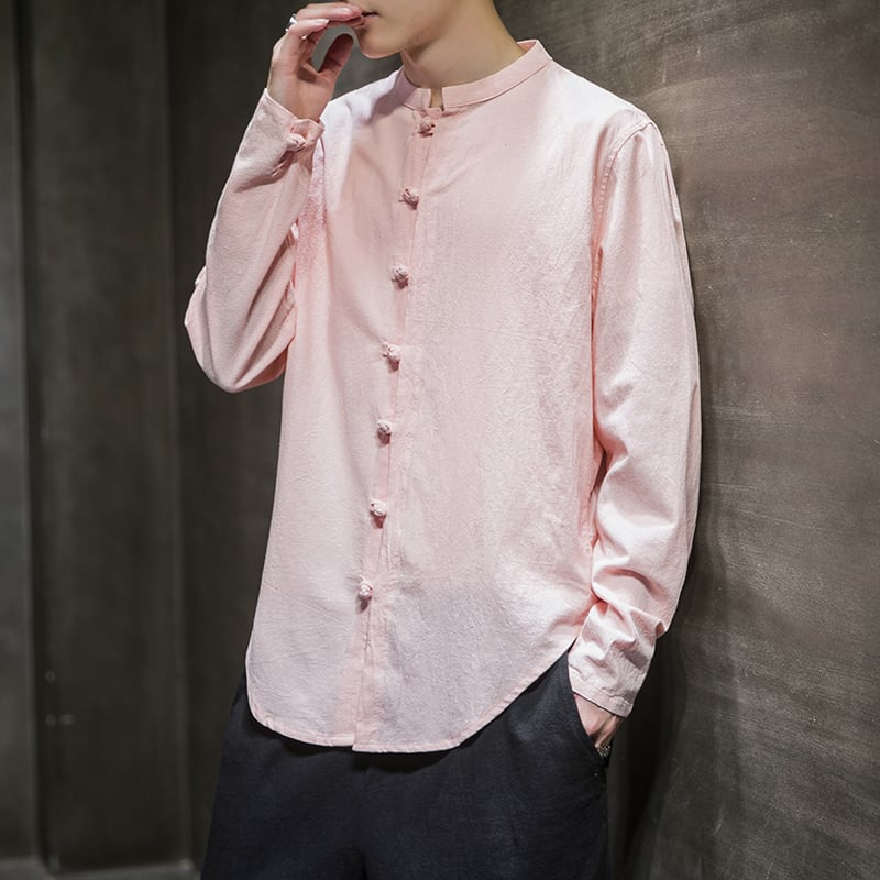 [Koji series] ★China style tops★Men's shirt 9color China button stand neck casual large size plain color