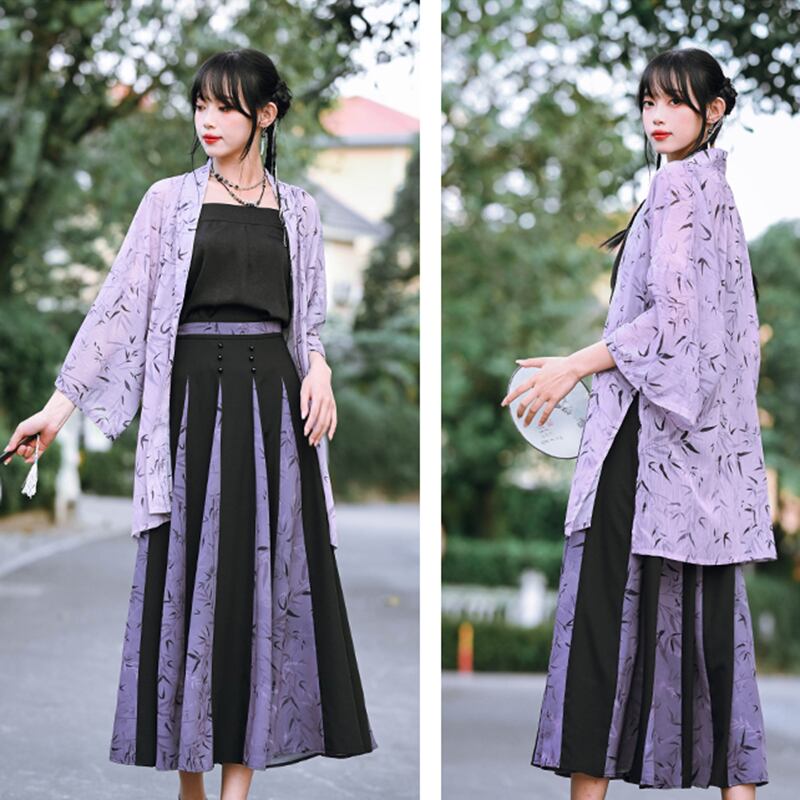 [Kokaisha --- Bamboo Series] ★China-style happi coat★ Thin outerwear Sun protection chiffon Original Purple